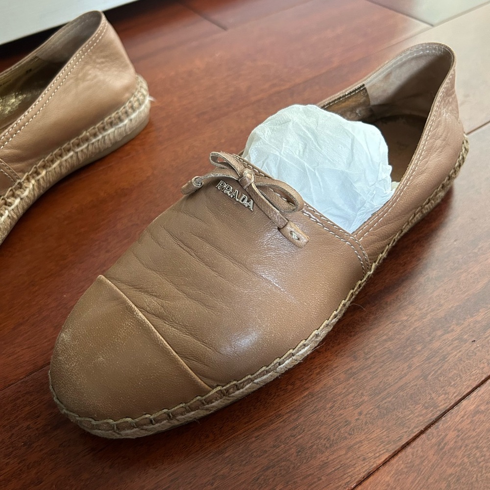 Prada Tan Leather Espadrilles